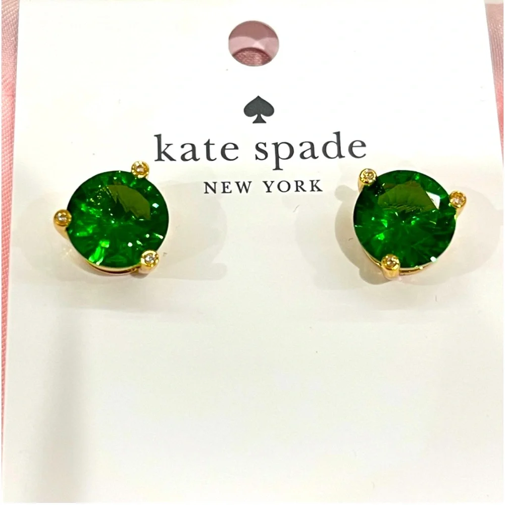 🆕 ♠️ Kate Spade Rise and Shine Emerald & Gold Round Stud Earrings Classic